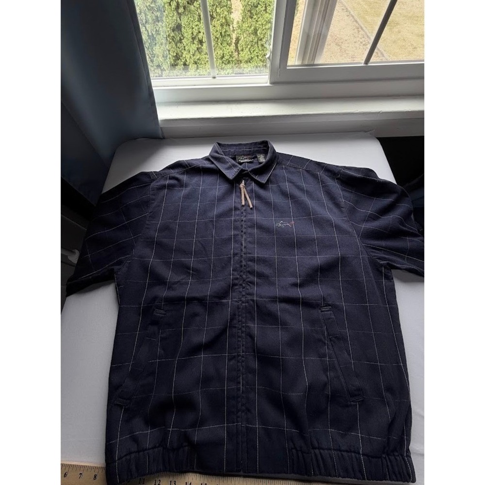 Greg Norman Collection Mens Navy Blue Windowpane Full Zip Cotton Jacket Large